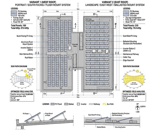 PV-Belegungsschema und Variantenvergleich – iconiQ Energiekonzept