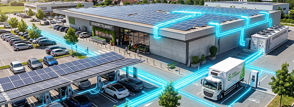 Handel und Lebensmittelhandel – Energiekonzept mit PV und Ladeinfrastruktur iconiQ